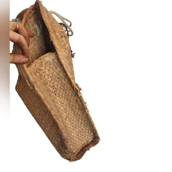 Vintage Woven Straw Palm Boho Beach Bag Tote - Picture 7 of 7